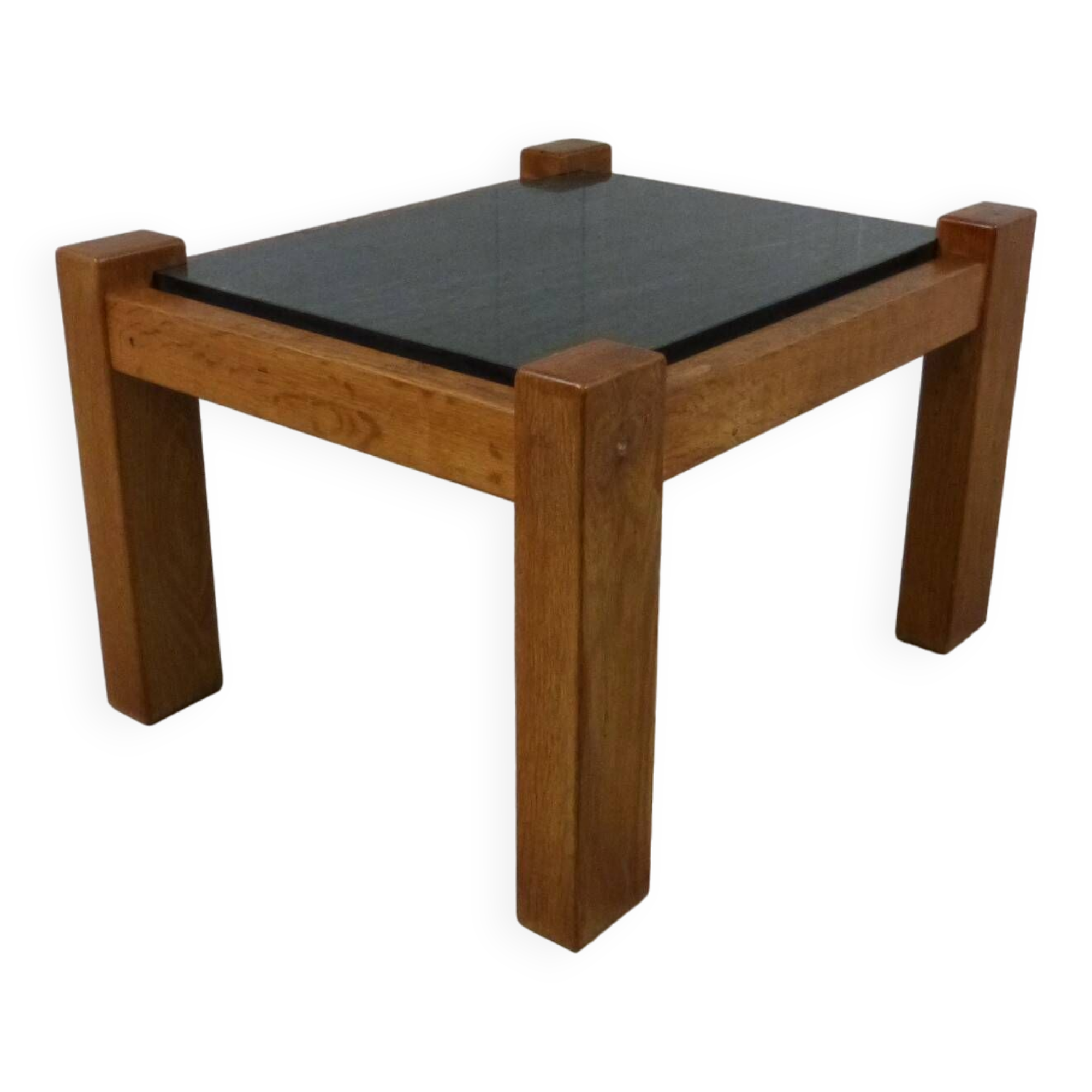 Table d'appoint brutaliste chêne & pierre naturelle