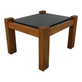 Brutalist coffee side table oak & natural stone