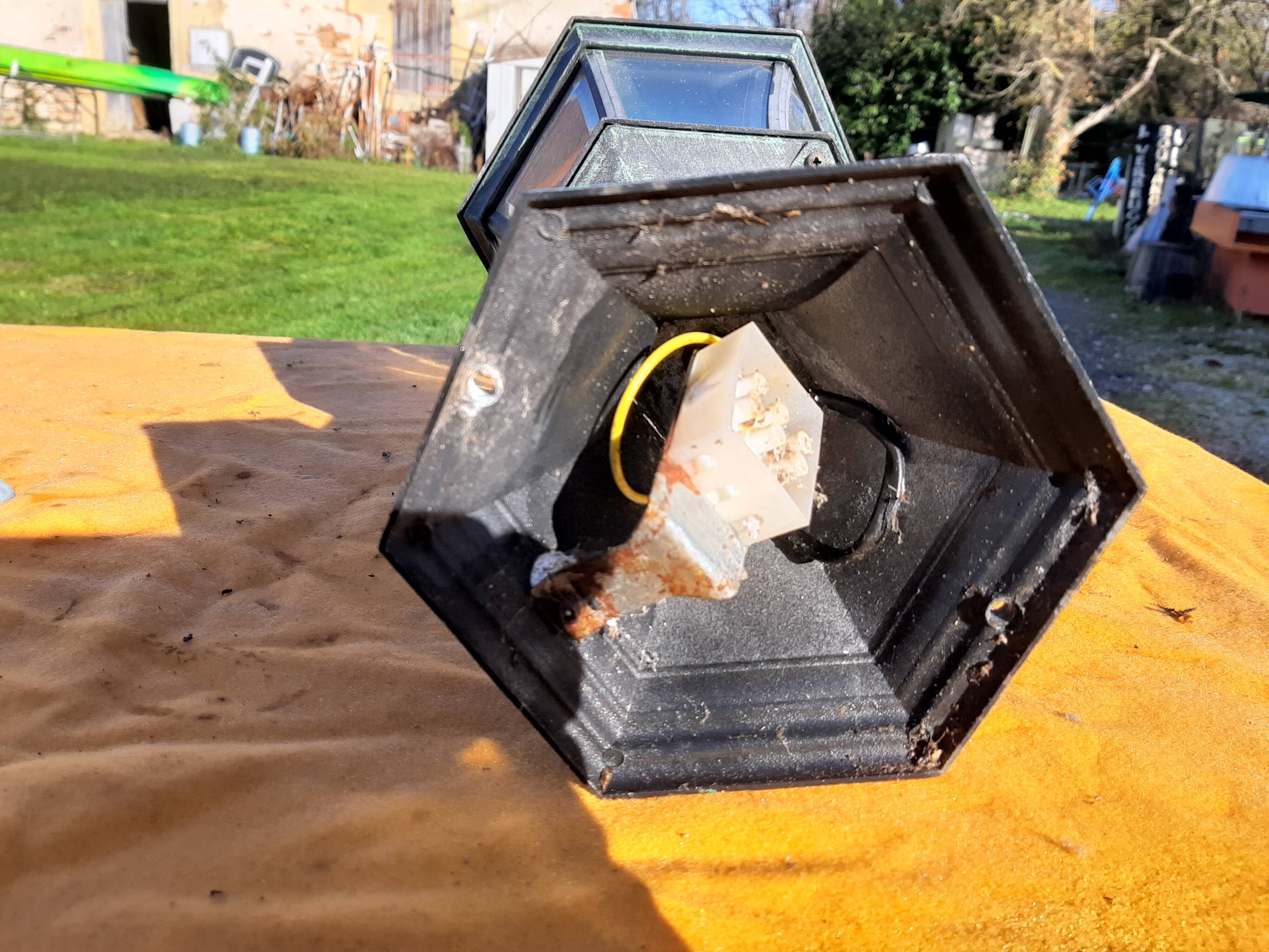 Pair of Outdoor Lamps in Tole and Glass