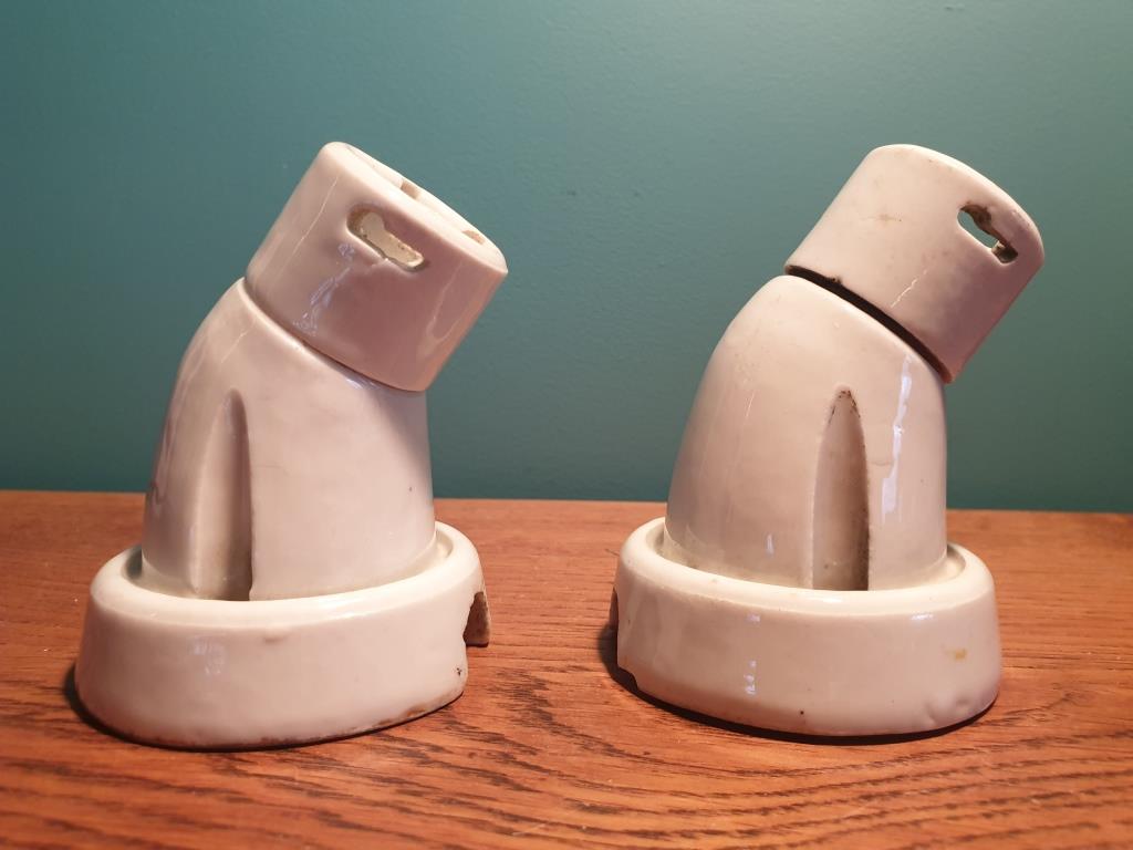 Pair of angled wall lamps art deco porcelain