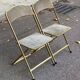 2 folding opera theatre chairs in gold-plated steel and beige velvet, 1970