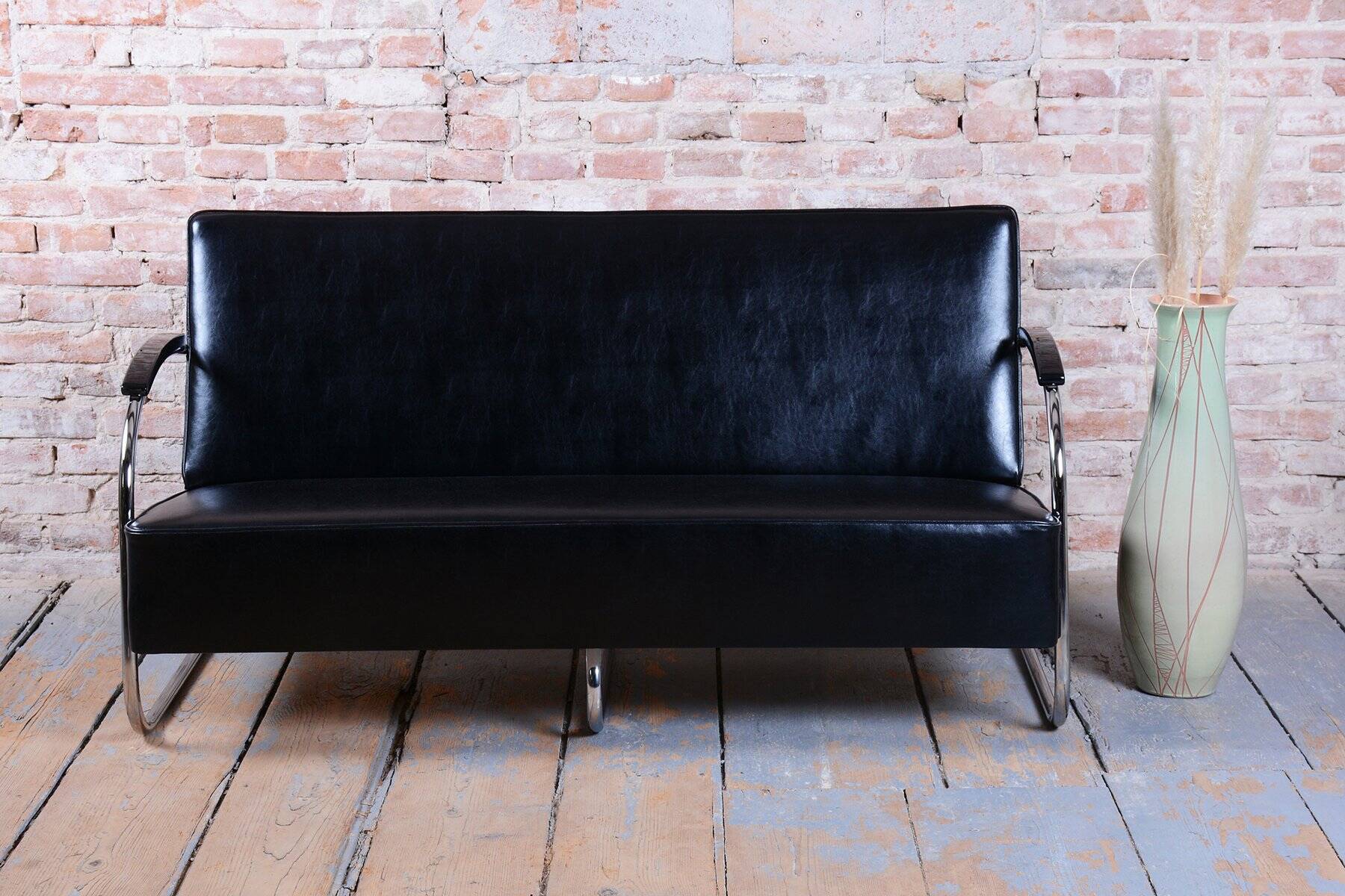 Bauhaus Sofa in Chrome and Leather from Mücke-Melder, Czech, 1930s
