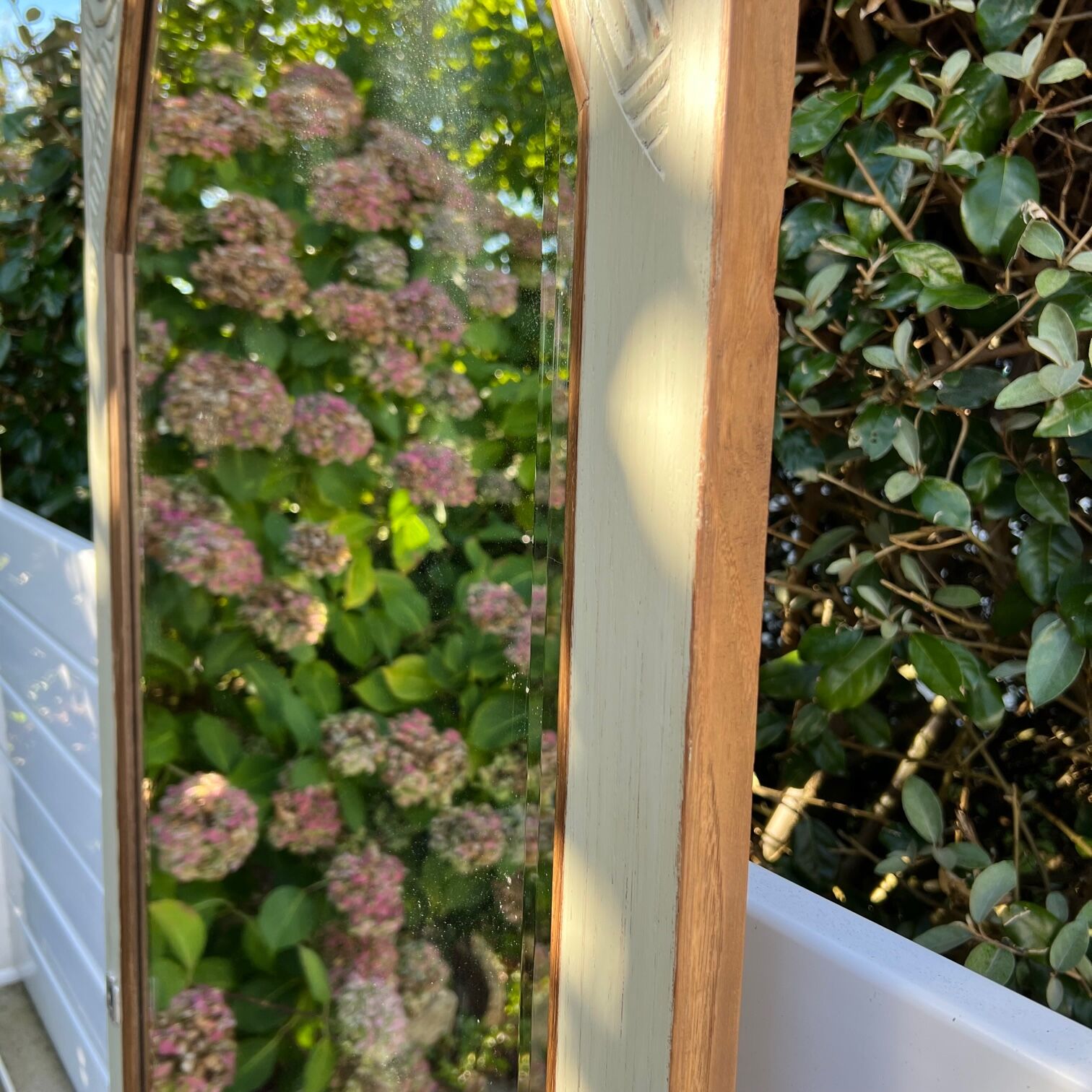 Beveled orphan mirror in wood, 179x65 cm