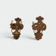 Pair of Polychrome Carved Wood Wall Lights with Vase and Acanthus. Arm in Iron.