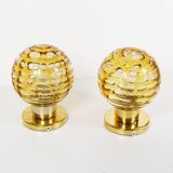 Pair of vintage amber glass and brass metal wall lamps by Doria