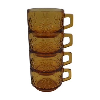 Series 4 cups vintage amber glass