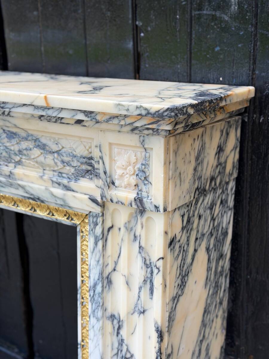Louis XVI style fireplace in Paonazzo marble, circa 1880.