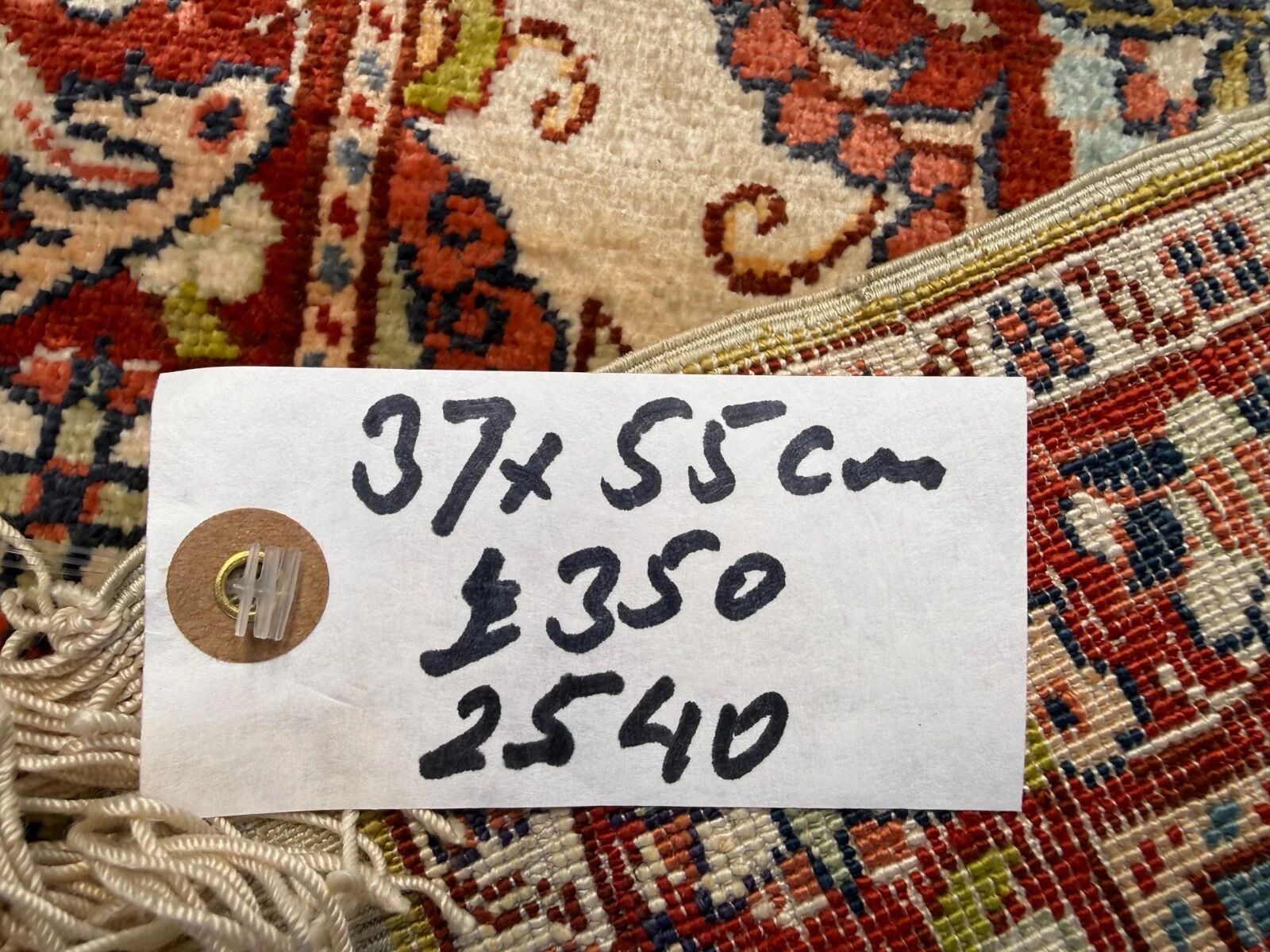 Fine Turkish Hereke silk rug 37x55 cm vintage ivory floral medallion 2540