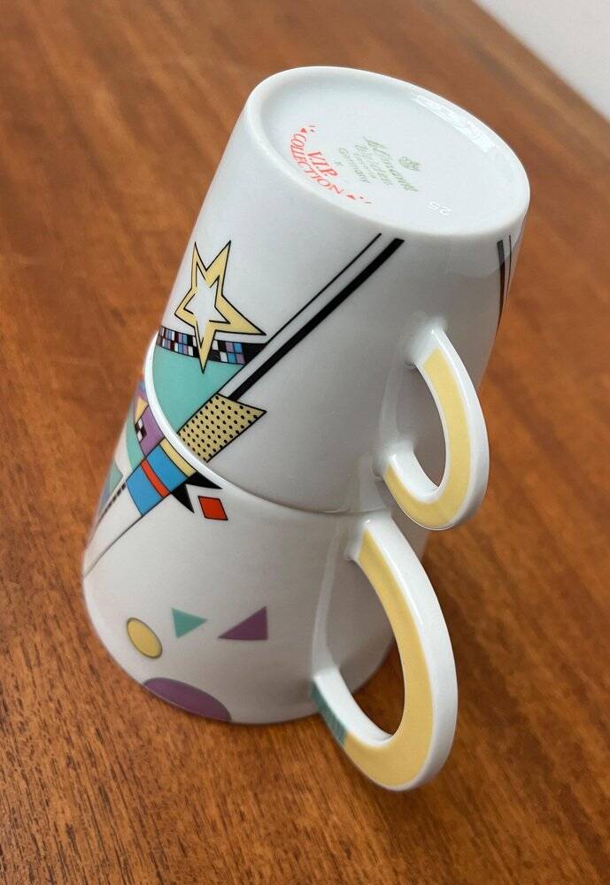 Teapot or coffee pot with cup from the German postmodern VIP collection by Seltmann Weiden, set of 2.