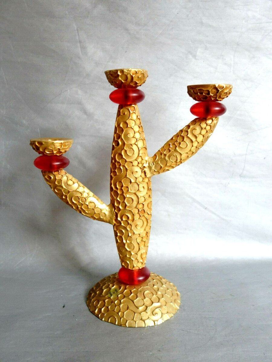 Candle holder in gilded bronze and resin by Richard Lauret for Fondica. France 1990s