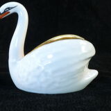 Pair of salters in limoges porcelain white swans