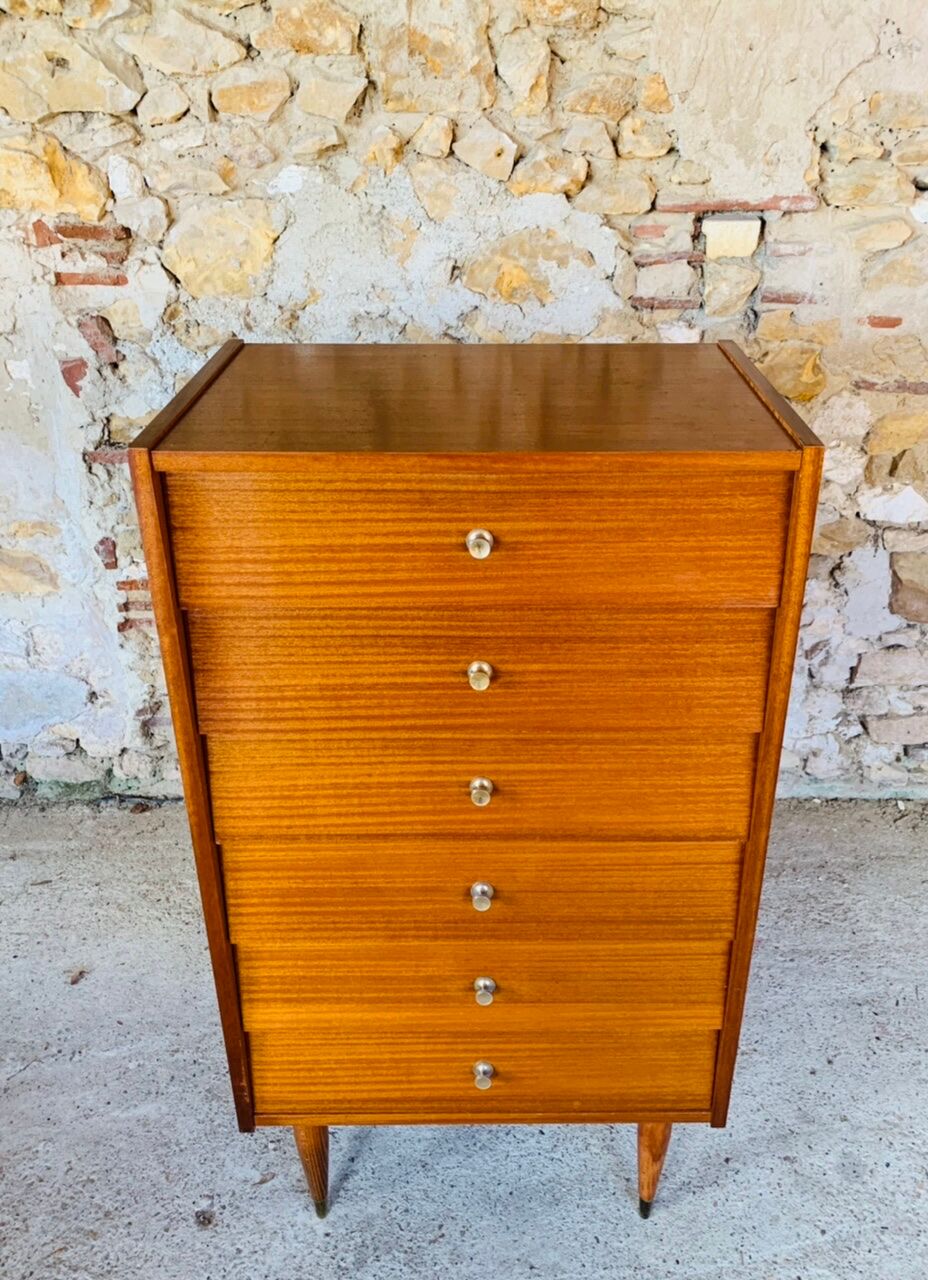 High chest of drawers with 6 drawers, Scandinavian style, circa 60's