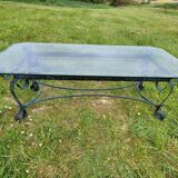 Italian glass and wrought iron coffee table