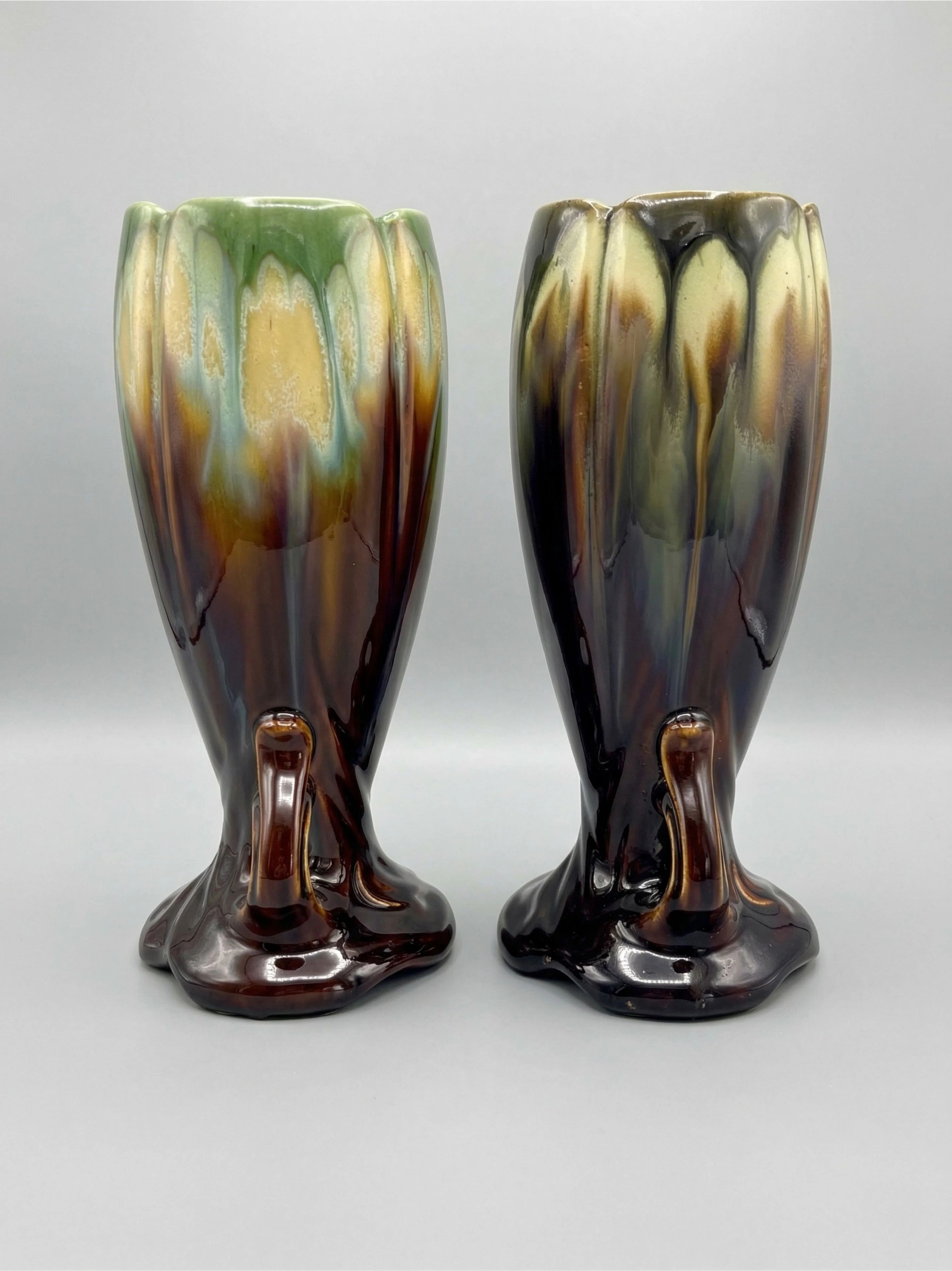 Pair of Art Deco / mid-century vases – Belgian earthenware (attributed to Thulin) 28cm