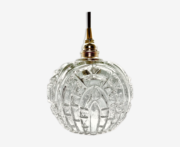 Lampe baladeuse vintage en verre moulé pressé électrifiée à neuf