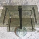 Fifth wheel or sofa end - smoked glasses and marble foot - design 1970