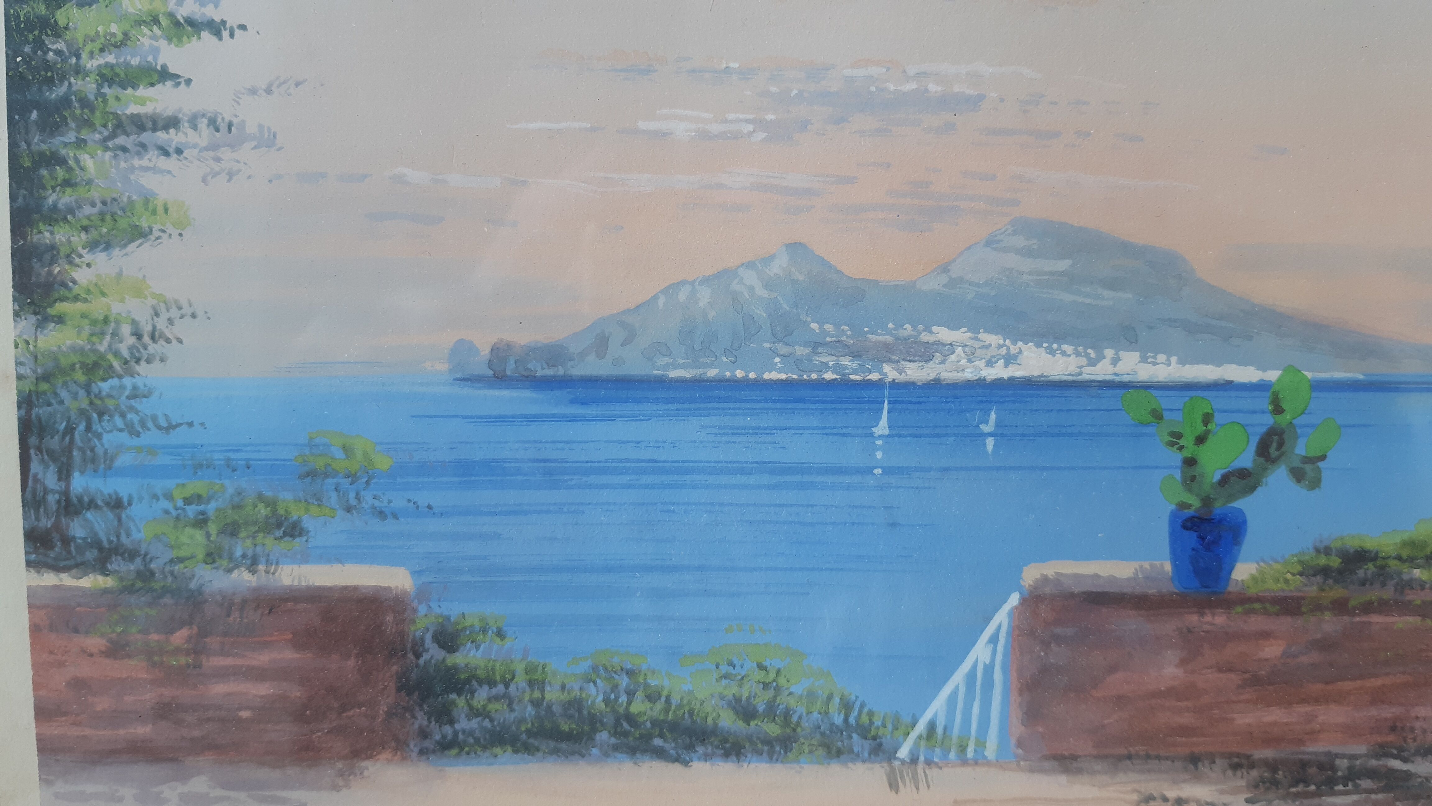 Vintage sunset watercolor painting