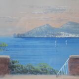 Vintage sunset watercolor painting