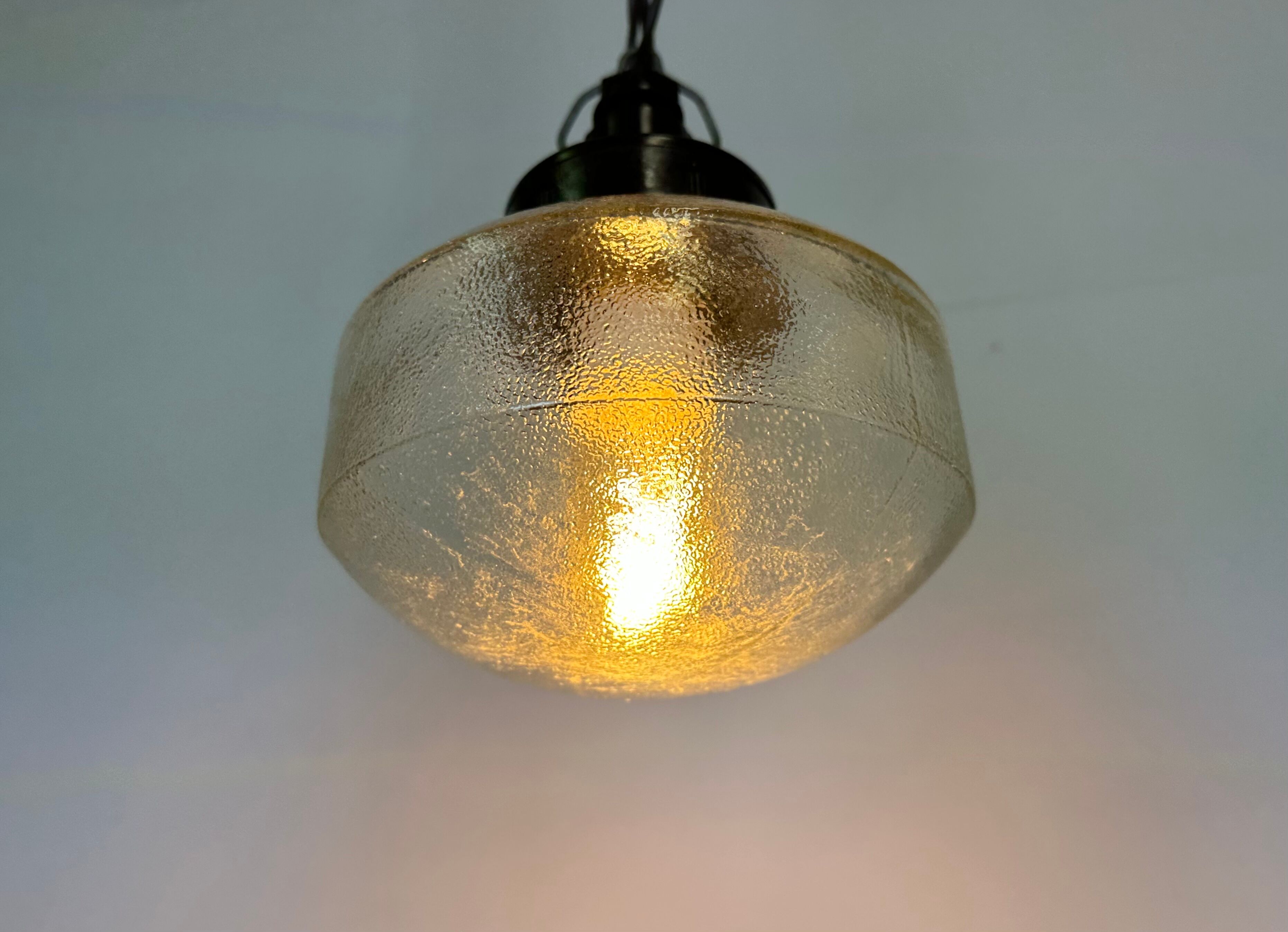 Industrial bakelite pendant light with frosted glass, 1970s