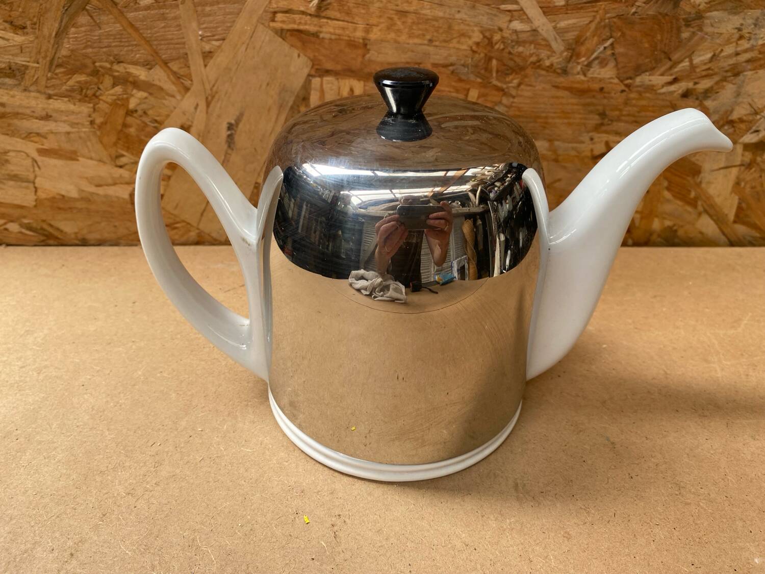 Old teapot salam thé guy degrenne white ceramic + stainless steel vintage