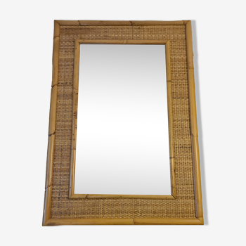 Miroir Vintage Dal Vera Bambou Rotin 1970