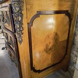 "Louis XIV" style commode with green Alpine marble and walnut burl.