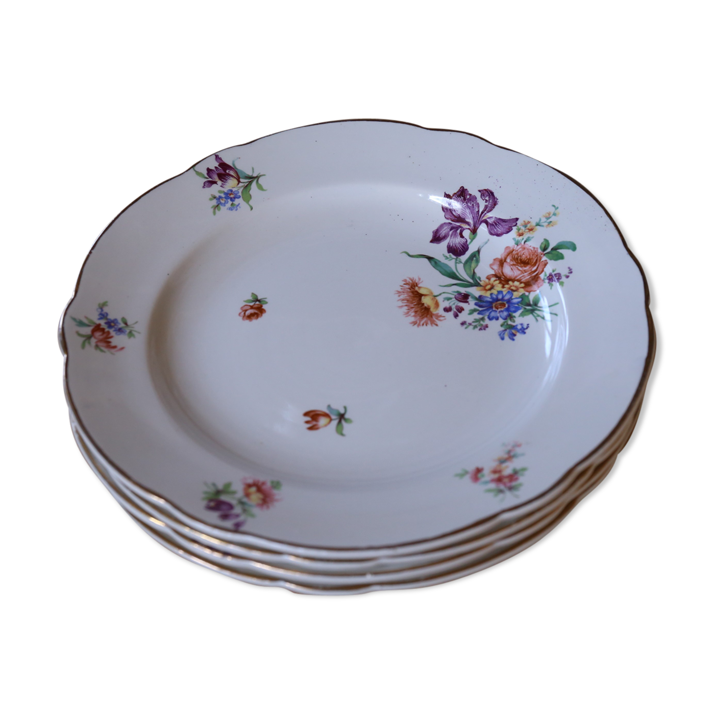 4 flowery plates Digoin & Sarreguemine