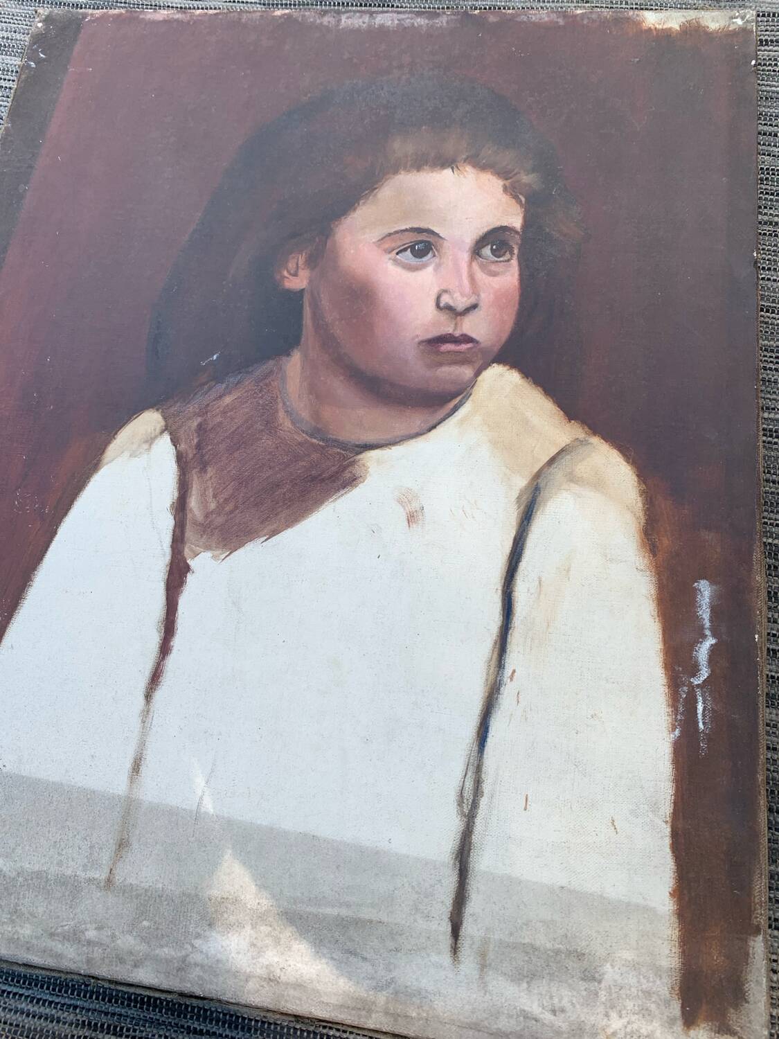 Portrait oil on old canvas