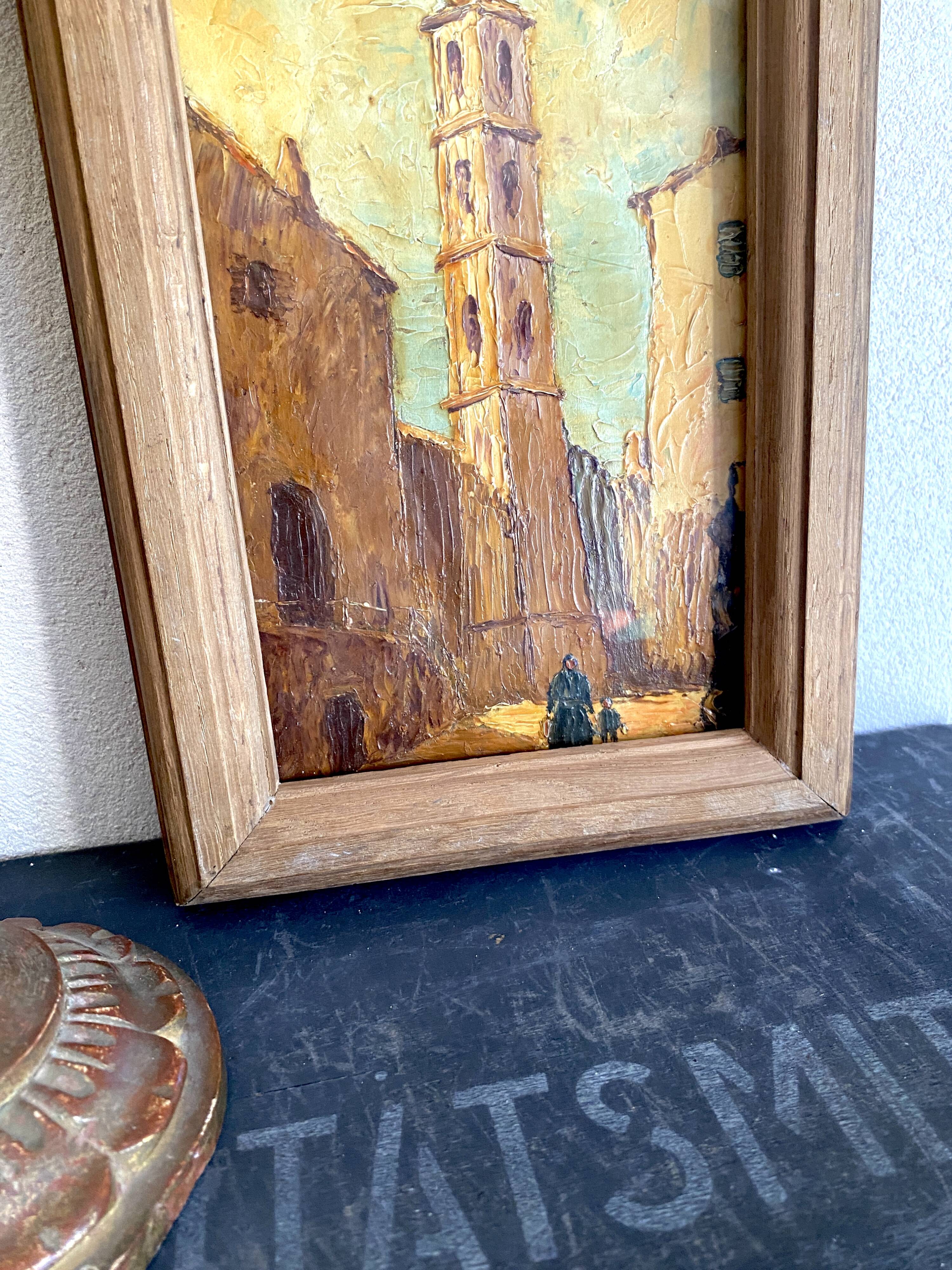 Orientalist oil, wooden and glass frame