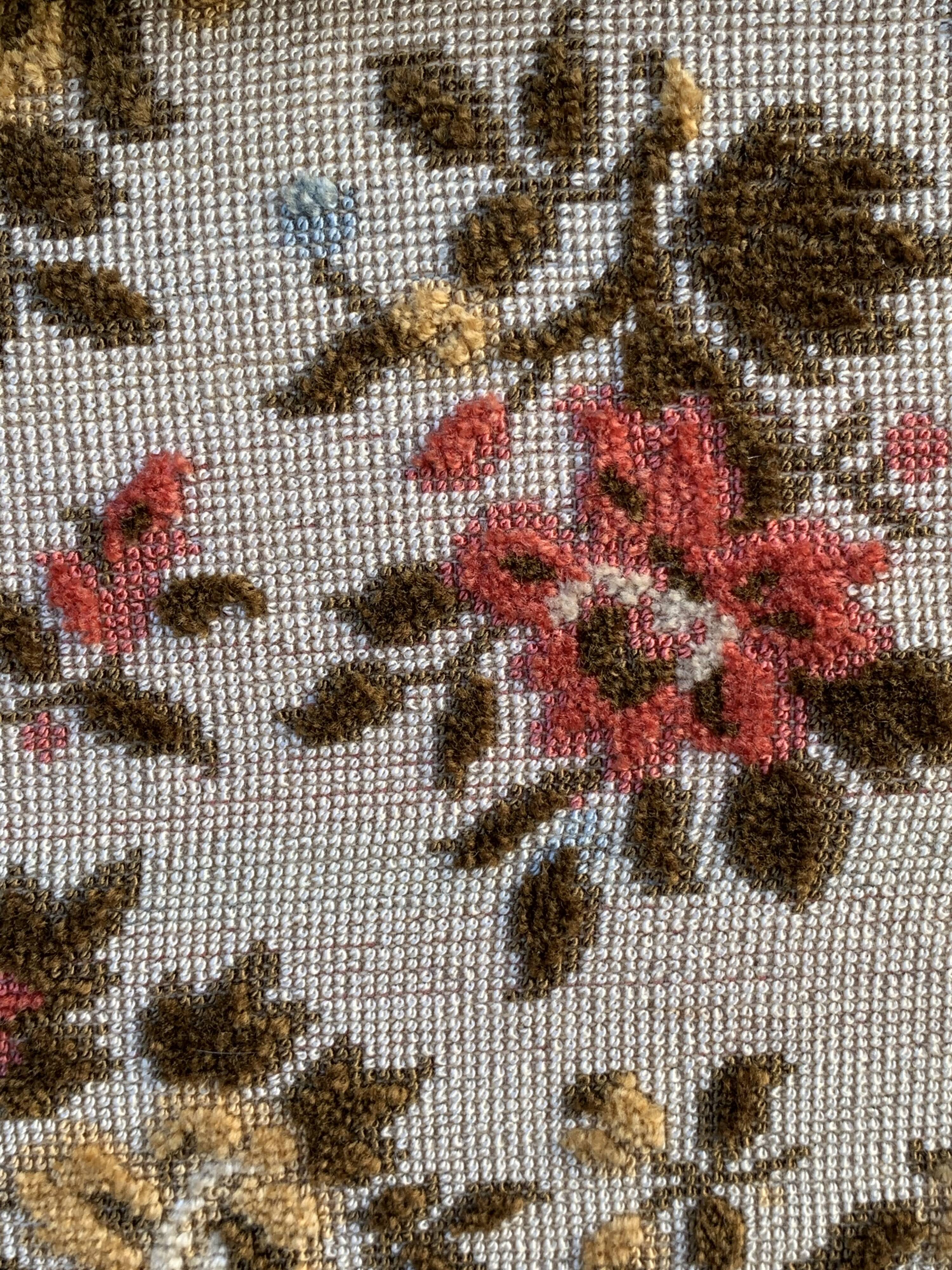 Antique Louis XV style shepherdess armchair in floral flocked fabric