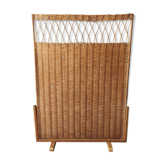 Vintage oak and wicker screen