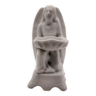 Religious stoup in biscuit/porcelain representing an angel