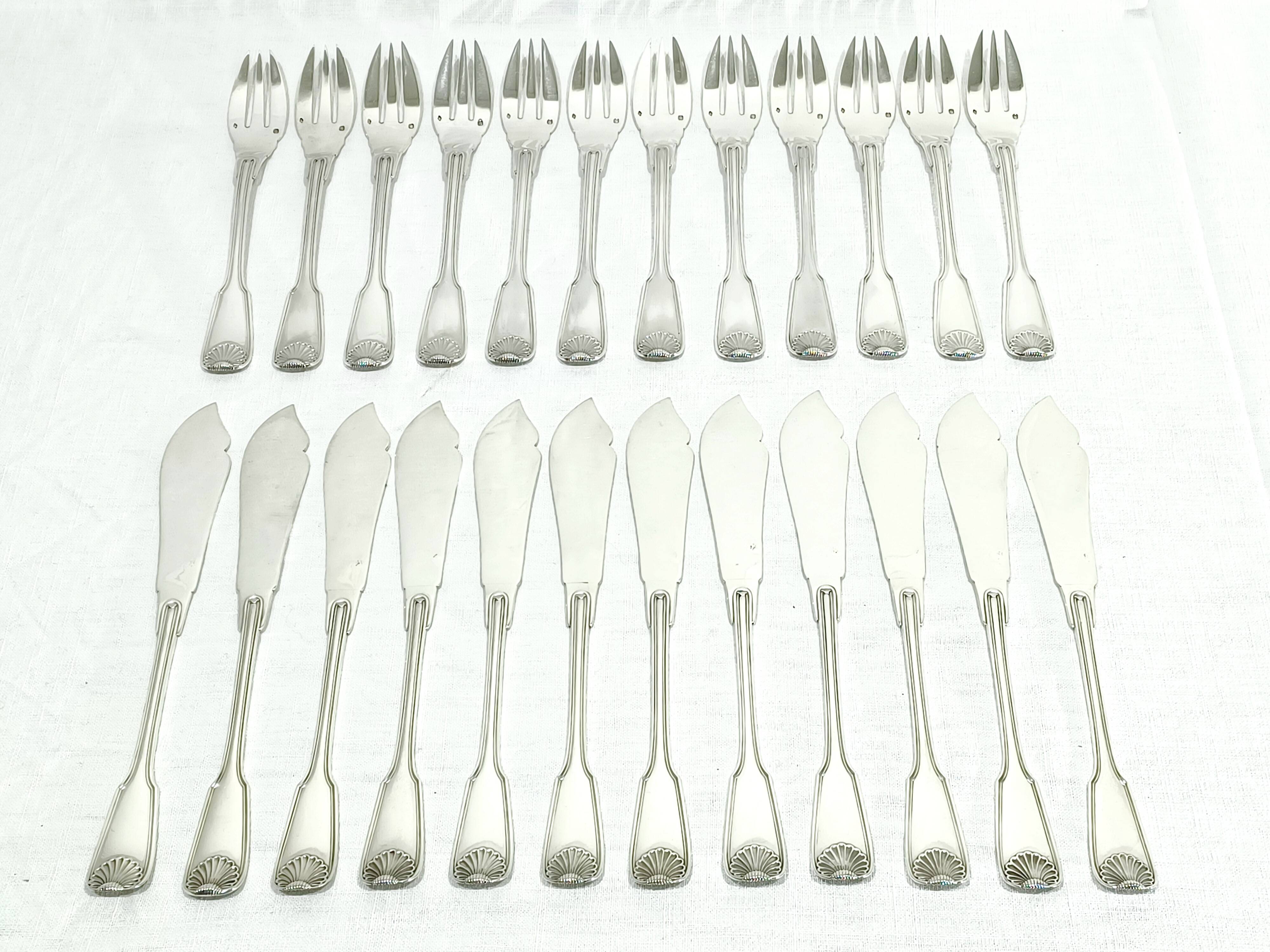 Emile Puiforcat – 12 solid silver fish cutlery sets