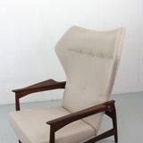 Danish adjustable wingback lounge chair in teak by Ib Kofod Larsen