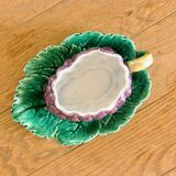 Saucière XIXe en barbotine de Sarreguemines, trompe-l'oeil raisin