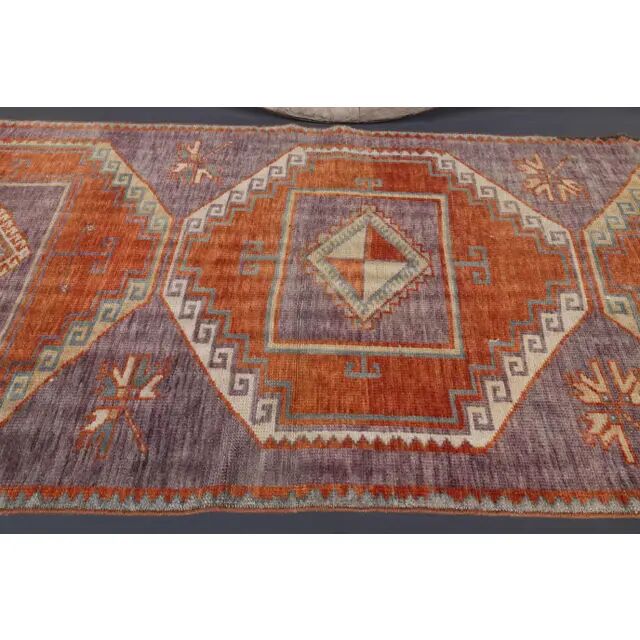 1970s Vintage Turkish Oushak Diamond Wool Runner 90x351