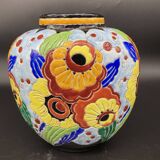 Ovoid vase, charles catteau, keramis, art deco period, fine earthenware, floral enamel decoration, vase col