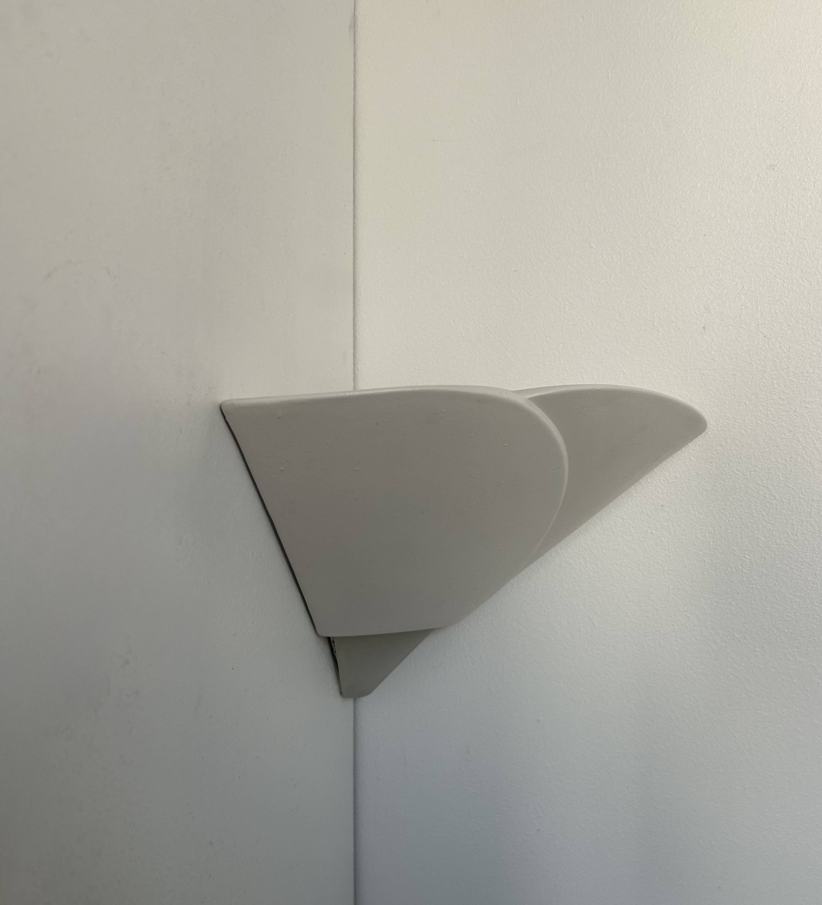 Vintage corner wall light, plaster and sandblasted glass, France 1970