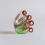 Set of six mouth-blown uranium glass cups, France, Mid-Century