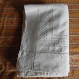 Old linen sheet with return - handmade grand jour - 208 x 365 cm