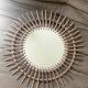 Round sun-shaped rattan wall mirror, vintage 1970
