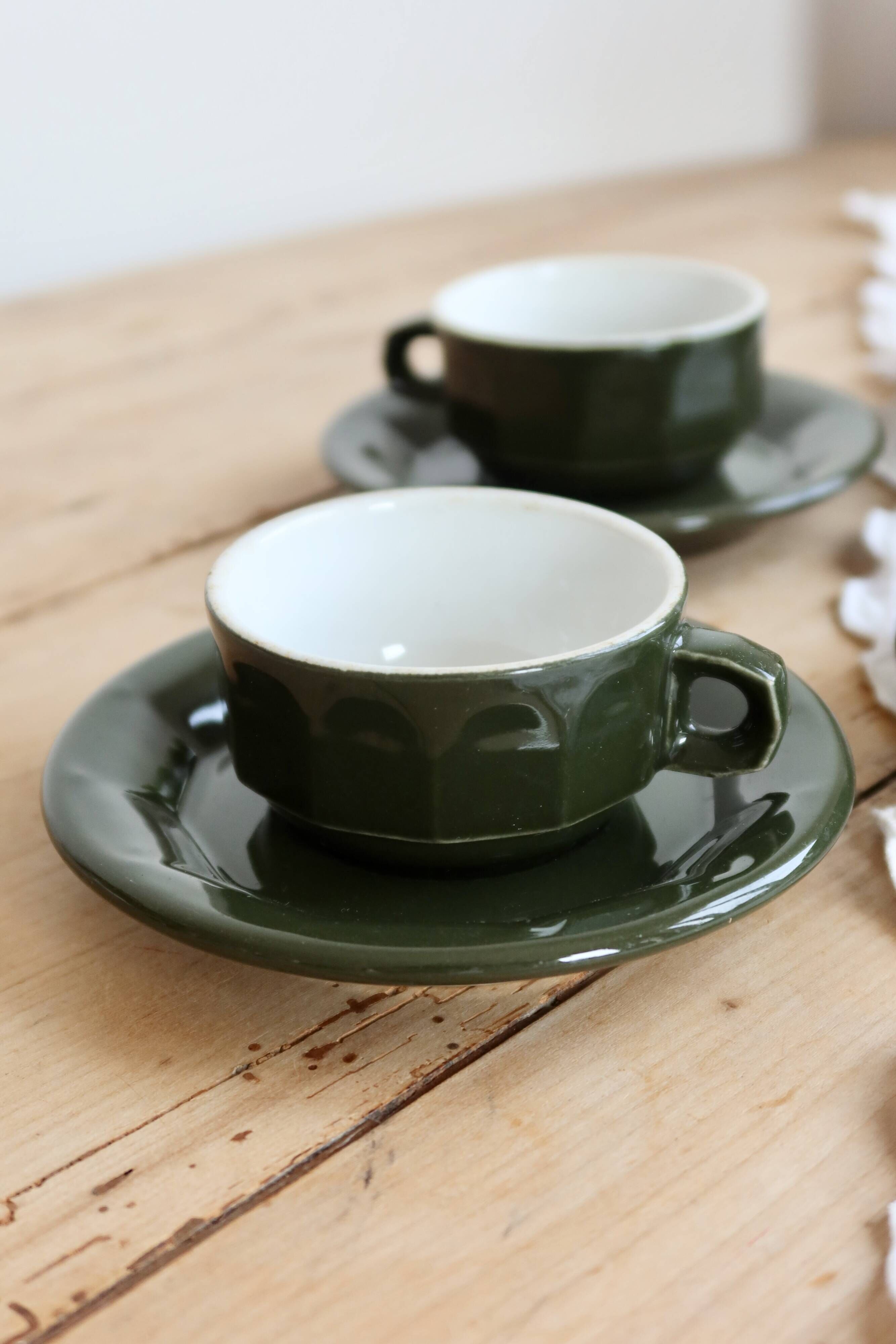 4 tasses à café bistrot vintage avec soucoupes