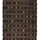Turkish Kilim Yuruk Vintage 190x350 cm Geometric Patterns Black Multicoloured