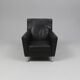 Modern Lounge Armchair with Matching Footstool — Black Leather