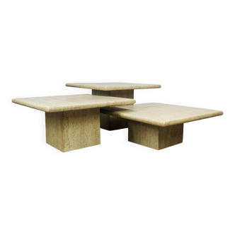 Trio vintage travertine nesting coffee tables