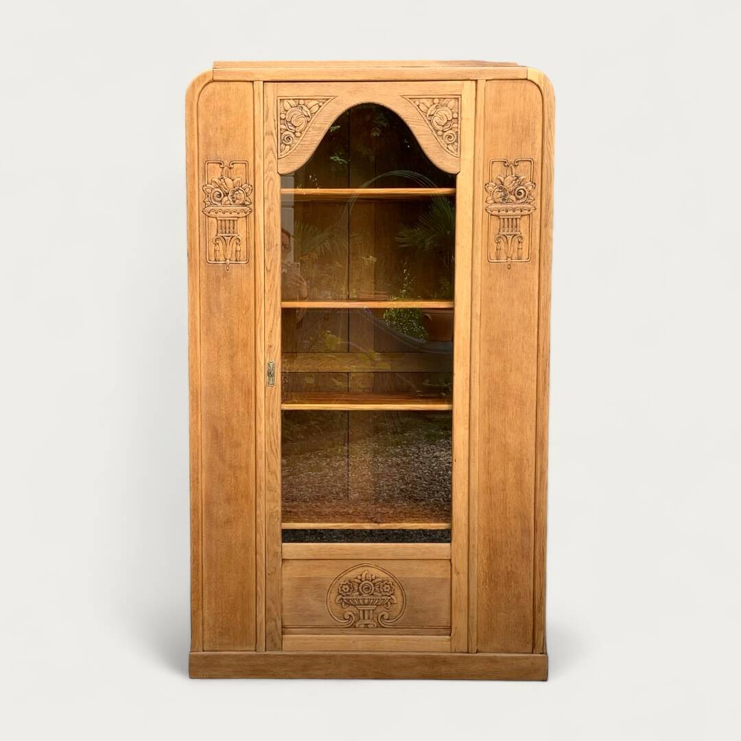 Armoire parisienne vitrée art déco bois brut 1930