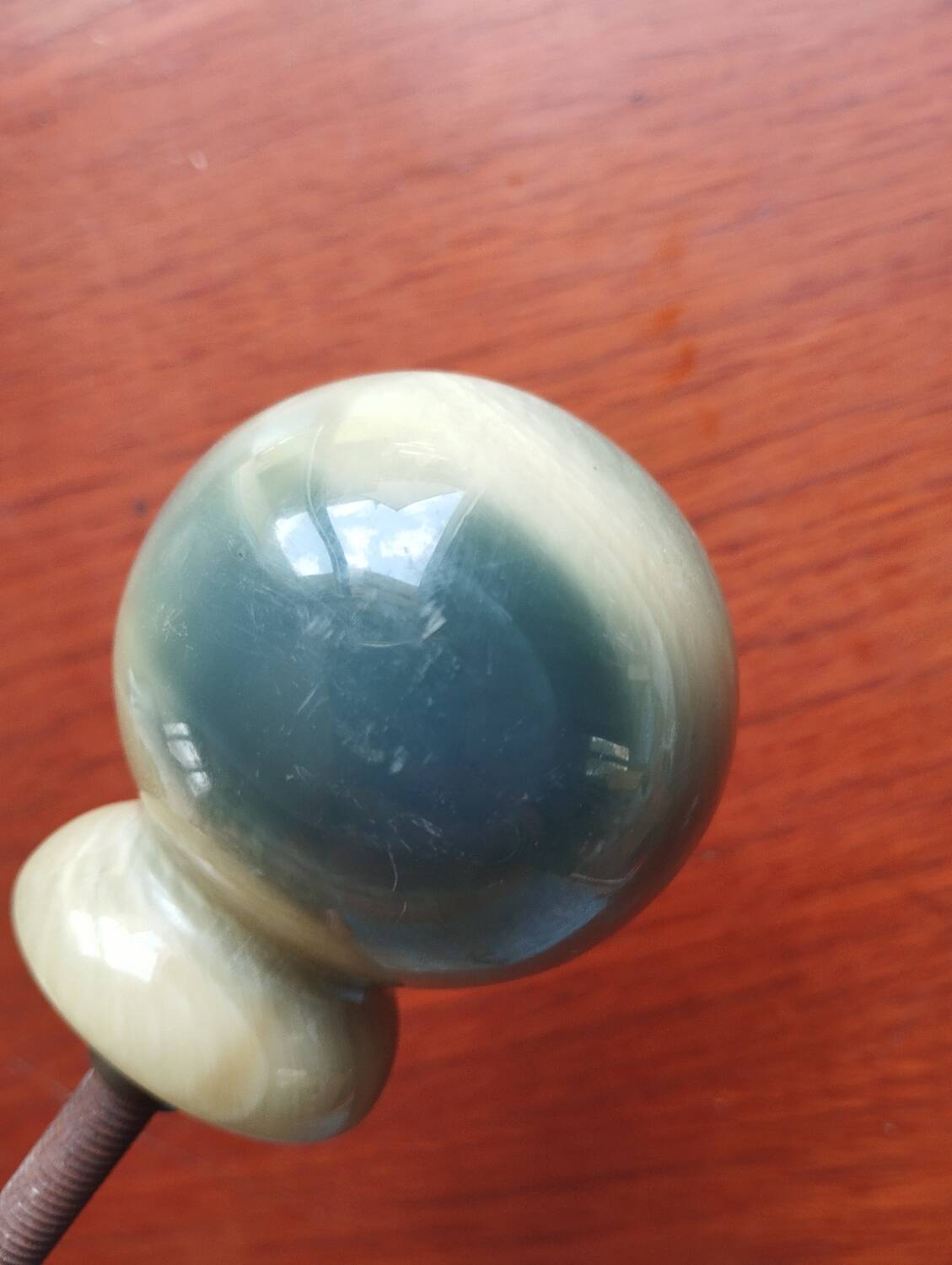 Poignée de porte ancienne verre jade et laiton