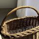 Large antique woven wicker basket with handle H45 L43 D25
