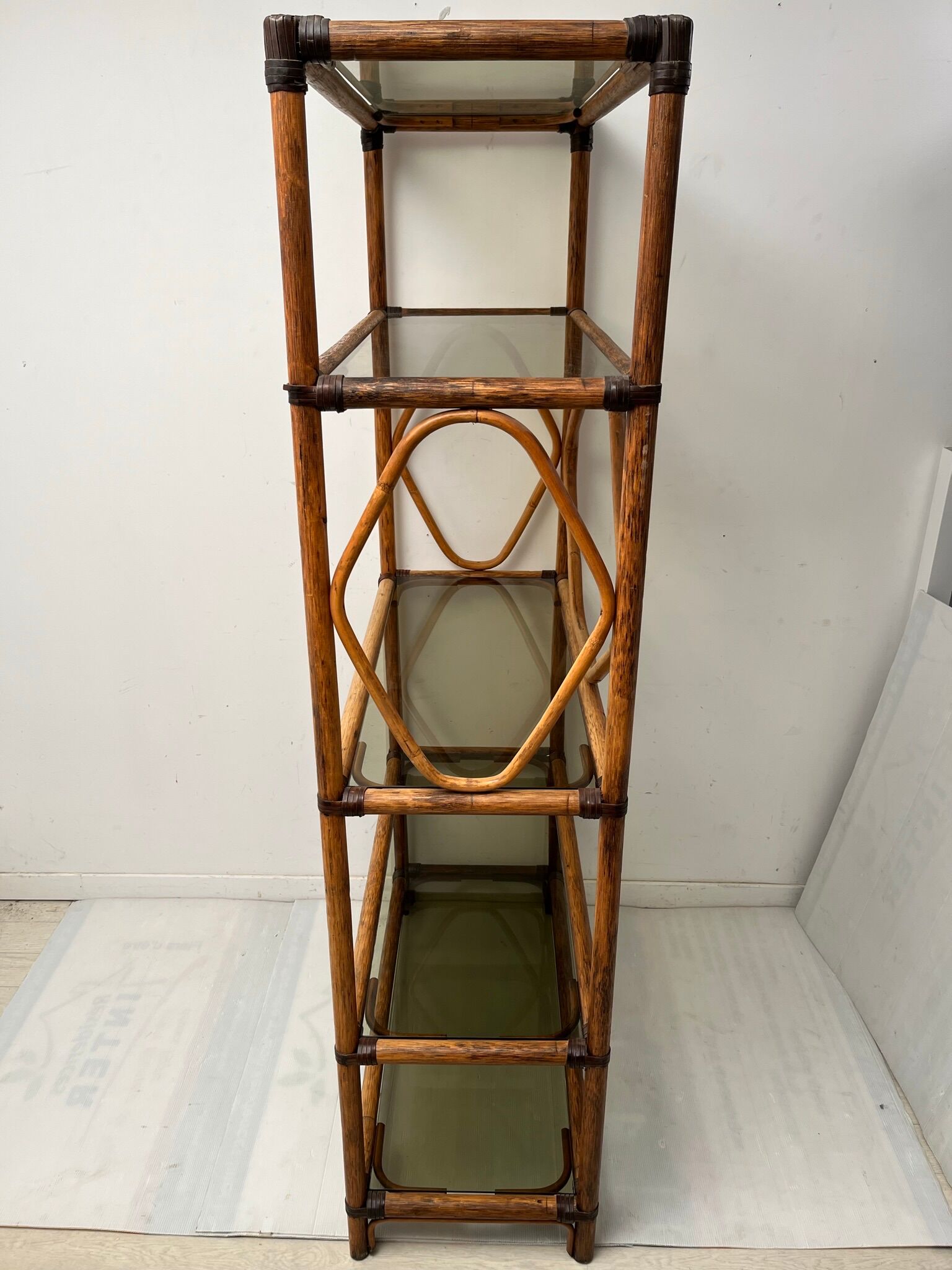 Showcase shelf in vintage smoked glass bamboo