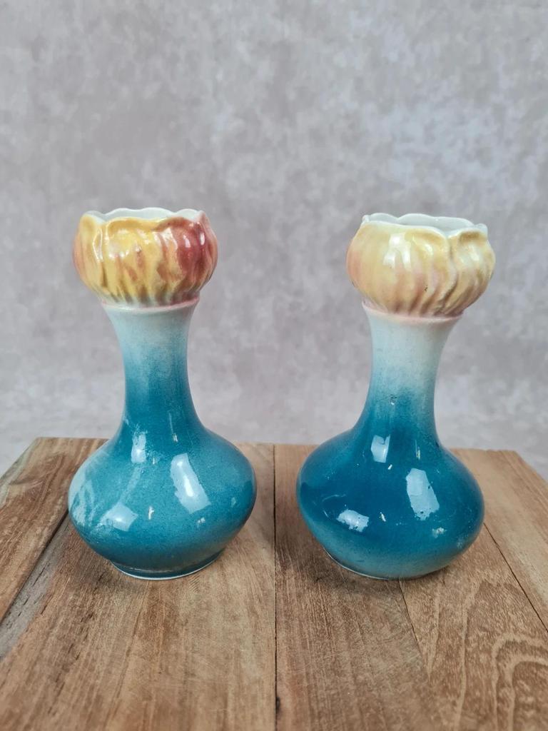 Pair of small antique bud vases numbered 396.